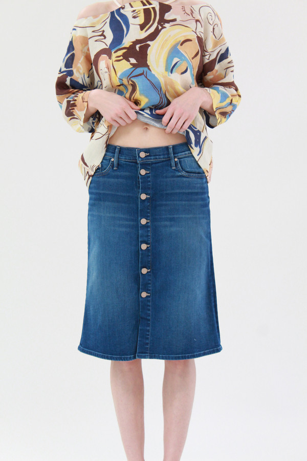 Mother Denim High Waisted Button Down Midi Skirt Mother Denim High Waisted Button Down Midi Skirt
