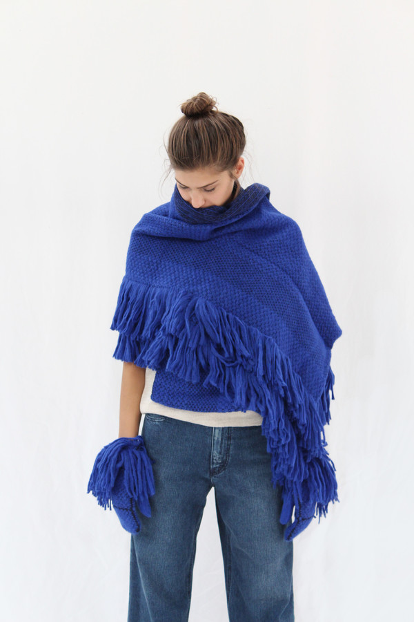 Rachel Comey Fringe Scarf / Wrap In Blue Or Grey Rachel Comey Fringe Scarf / Wrap In Blue Or Grey