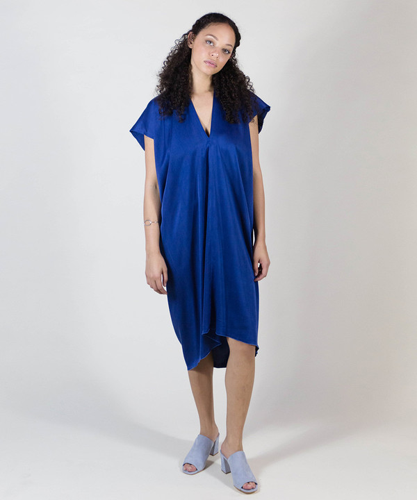 Miranda Bennett Indigo Silk Charmeuse Everyday Dress Miranda Bennett Indigo Silk Charmeuse Everyday Dress