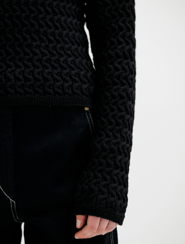 Lemaire Fitted Cable Knit Sweater - Black Lemaire Fitted Cable Knit Sweater - Black