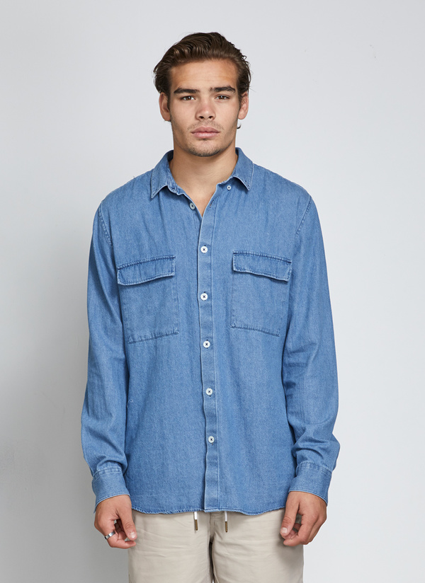Men's Barney Cools Worker LS Chambray Men's Barney Cools Worker LS Chambray