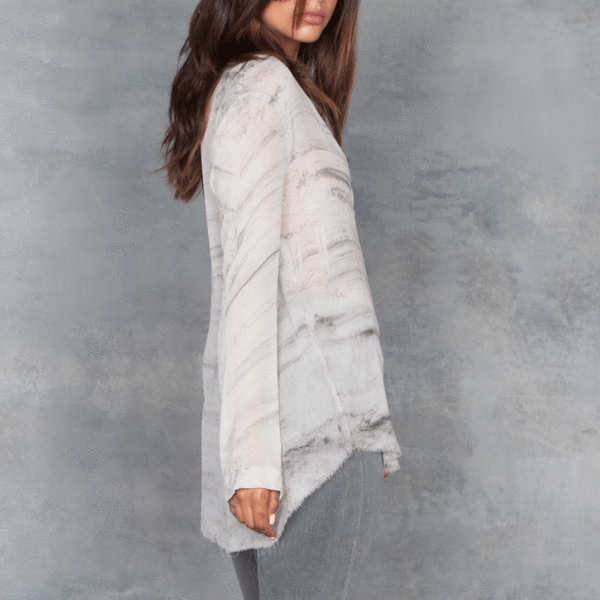 Raquel Allegra Sheer Henley Blouse in Grey Marble Sheer Silk Raquel Allegra Sheer Henley Blouse in Grey Marble Sheer Silk