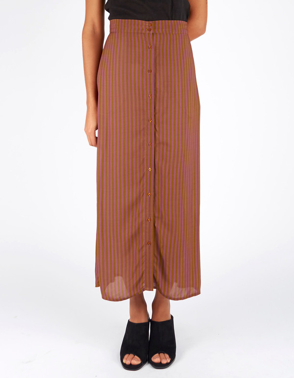 Ali Golden Button Down Skirt Copper Rust Stripe Ali Golden Button Down Skirt Copper Rust Stripe