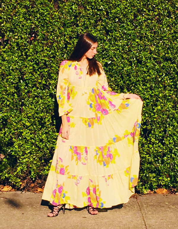 Yvonne S Sheer Maxi Hippy Dress - Yellow with Big Flowers Yvonne S Sheer Maxi Hippy Dress - Yellow with Big Flowers