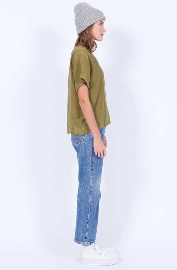 Yo Vintage! KHAKI SILK TOP Yo Vintage! KHAKI SILK TOP