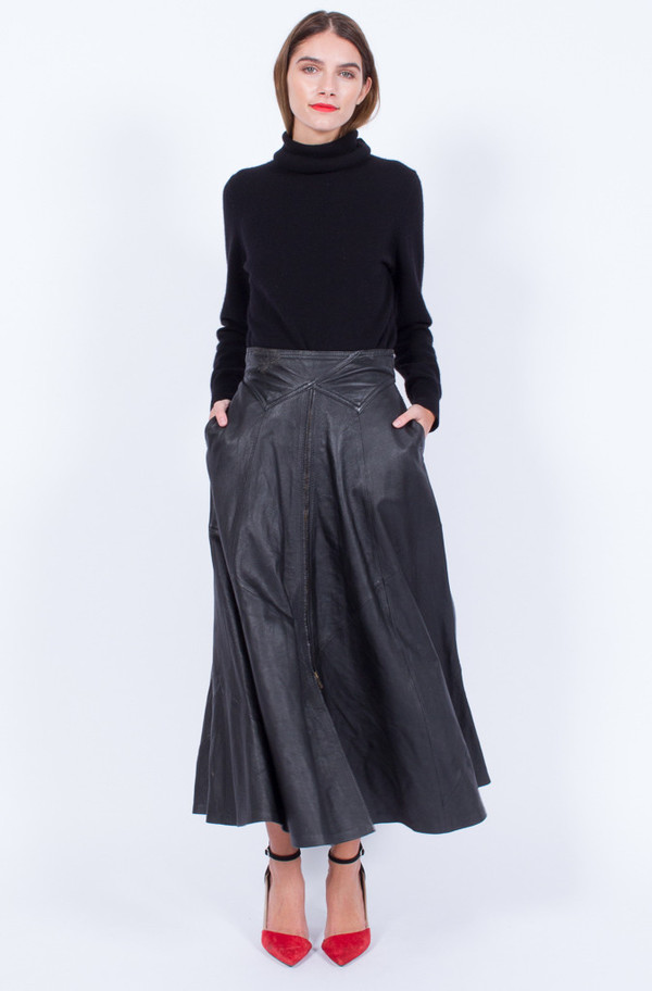 Yo Vintage! BLACK ZIPPER LEATHER SKIRT Yo Vintage! BLACK ZIPPER LEATHER SKIRT