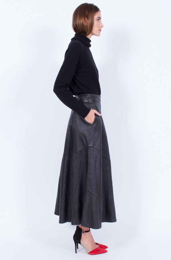 Yo Vintage! BLACK ZIPPER LEATHER SKIRT Yo Vintage! BLACK ZIPPER LEATHER SKIRT
