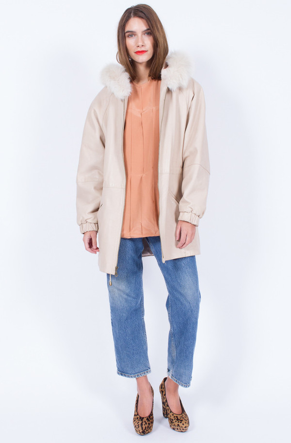 Yo Vintage! LEATHER AND FUR BLUSH JACKET Yo Vintage! LEATHER AND FUR BLUSH JACKET
