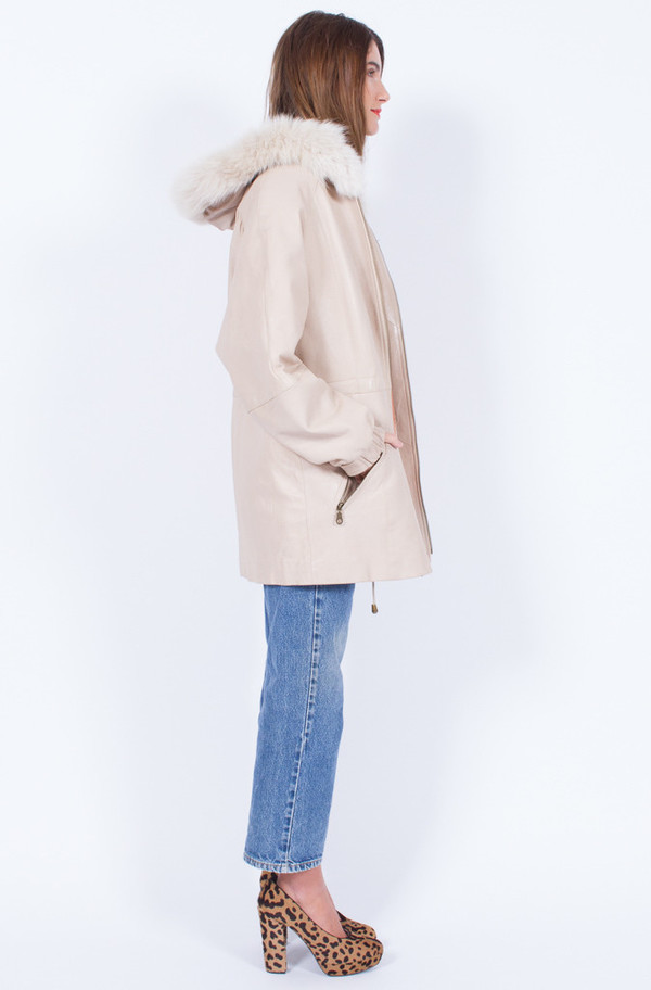 Yo Vintage! LEATHER AND FUR BLUSH JACKET Yo Vintage! LEATHER AND FUR BLUSH JACKET
