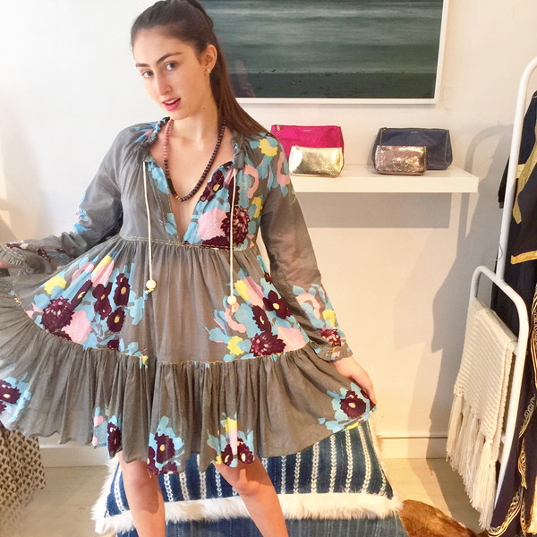 Yvonne S Mini Hippy Dress - Elephant Grey with Big Flower Yvonne S Mini Hippy Dress - Elephant Grey with Big Flower
