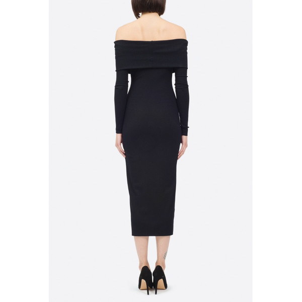 Nadia Tarr Black Rib Off The Shoulder Long Sleeve Pencil Dress Nadia Tarr Black Rib Off The Shoulder Long Sleeve Pencil Dress