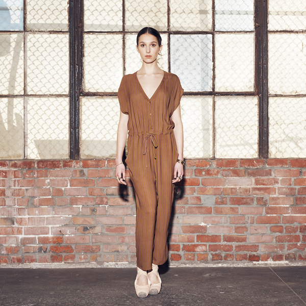 Ali Golden BUTTON-DOWN JUMPER - RUST STRIPE Ali Golden BUTTON-DOWN JUMPER - RUST STRIPE