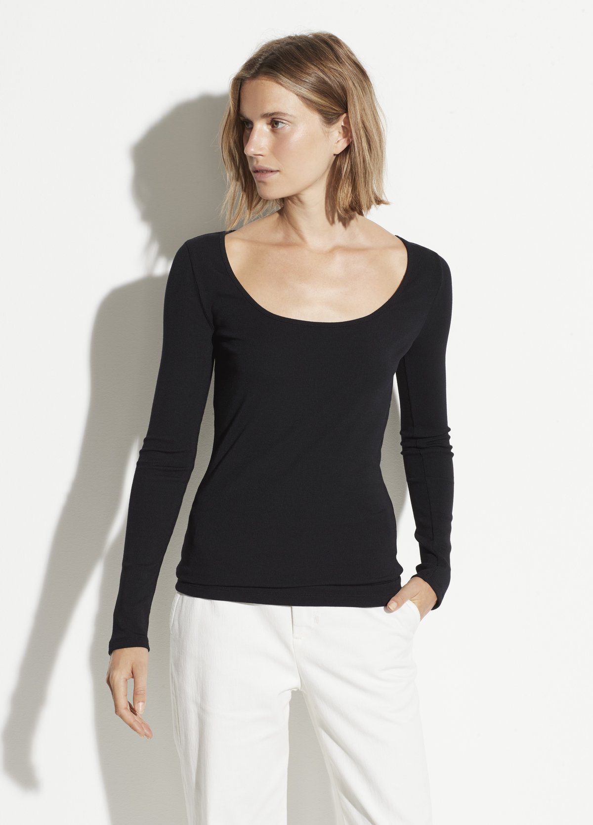 Vince Long Sleeve Deep Scoop Neck Tee 