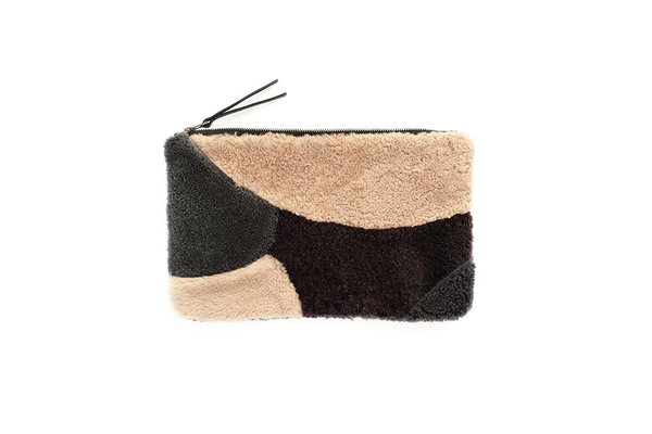 PURPLE BLOCKS PATCHWORK SHEEPSKIN CLUTCH PURPLE BLOCKS PATCHWORK SHEEPSKIN CLUTCH