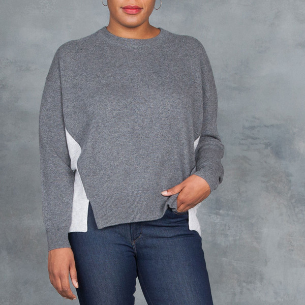 Duffy Cashmere Grey Color Block Pullover Sweater Duffy Cashmere Grey Color Block Pullover Sweater