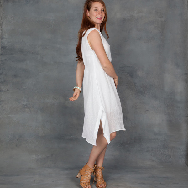 Skin Aila Sleeveless Dress in White Cotton Gauze Skin Aila Sleeveless Dress in White Cotton Gauze