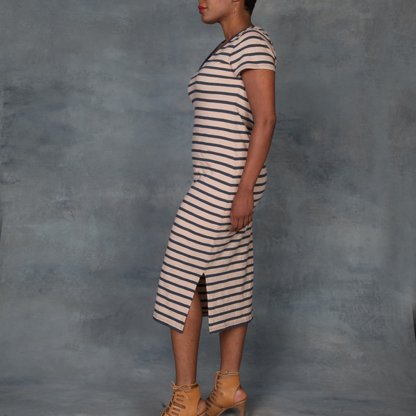 Skin Kara V Neck Maxi T-Shirt Stripped Dress Skin Kara V Neck Maxi T-Shirt Stripped Dress