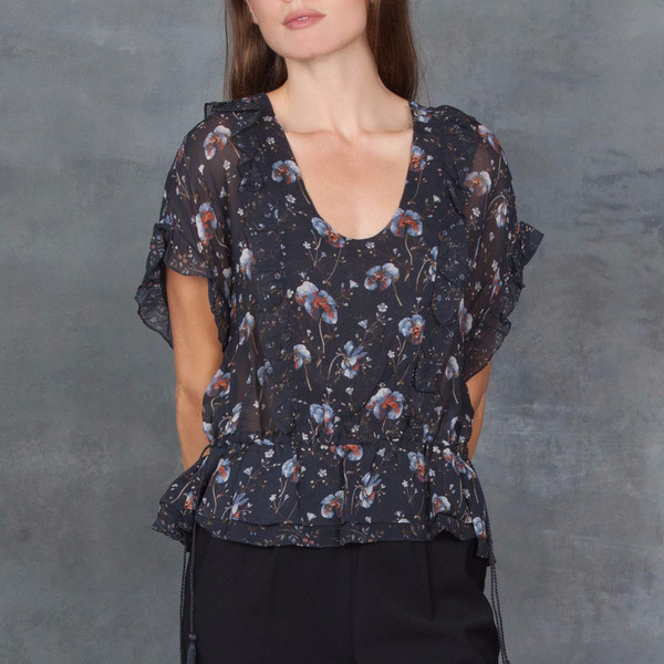 Ulla Johnson Lief Midnight Floral Print Ruffle Top Ulla Johnson Lief Midnight Floral Print Ruffle Top