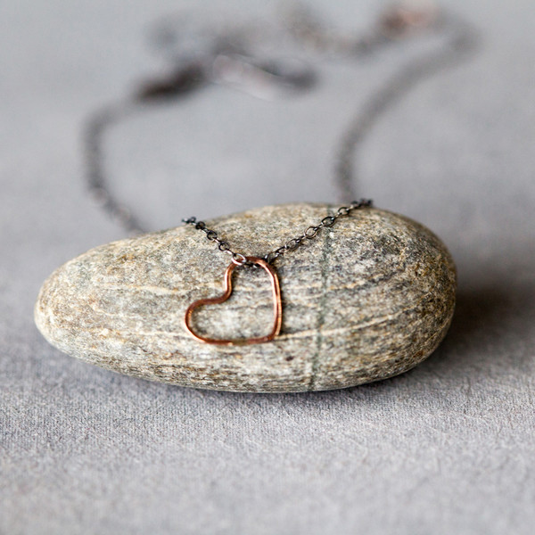 Melissa Joy Manning Heart Pendant Mixed Silver Gold Heart Necklace Melissa Joy Manning Heart Pendant Mixed Silver Gold Heart Necklace