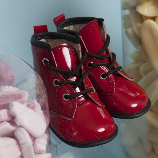 Little Lulu's Red Ruby Patent Tall Boots with Black Trim Little Lulu's Red Ruby Patent Tall Boots with Black Trim