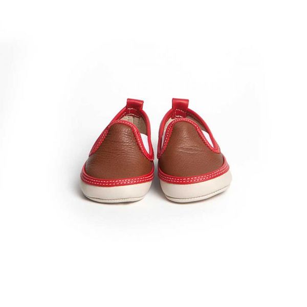 Little Lulu's Brown and Red Dexter Slip On Trainers Little Lulu's Brown and Red Dexter Slip On Trainers