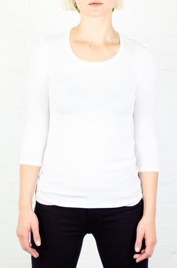 ATM Anthony Thomas Melillo ATM White 3/4 Sleeve Ballet Neck Rib Top ATM Anthony Thomas Melillo ATM White 3/4 Sleeve Ballet Neck Rib Top