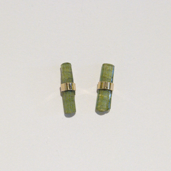 Better Late Than Never Crystal Bar Studs in 14k Gold - green tourmaline Better Late Than Never Crystal Bar Studs in 14k Gold - green tourmaline