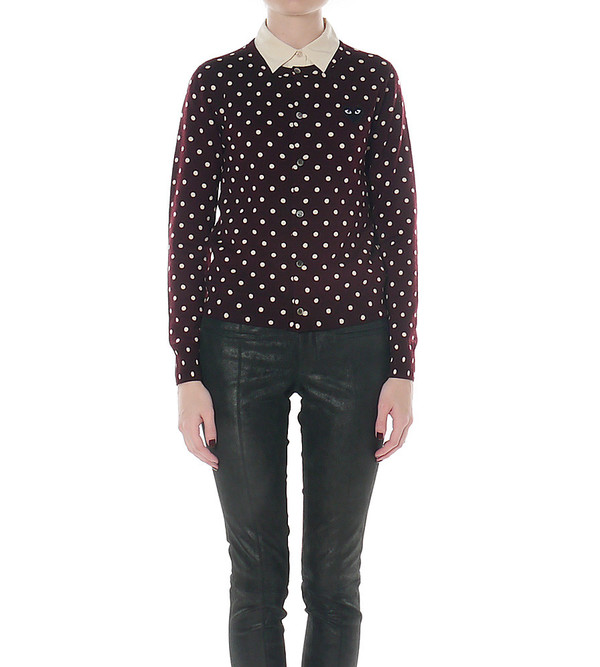 Comme Des Garcons Play Purple Polka Dot Cardigan Comme Des Garcons Play Purple Polka Dot Cardigan