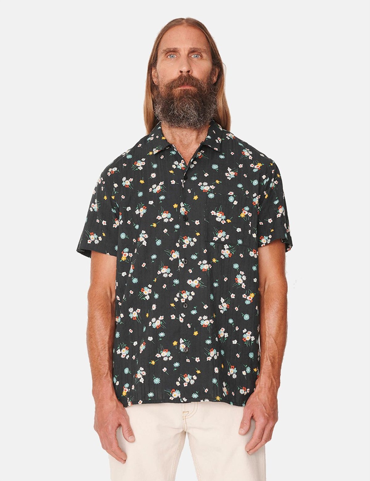 YMC Malick Shirt - Floral Seersucker 