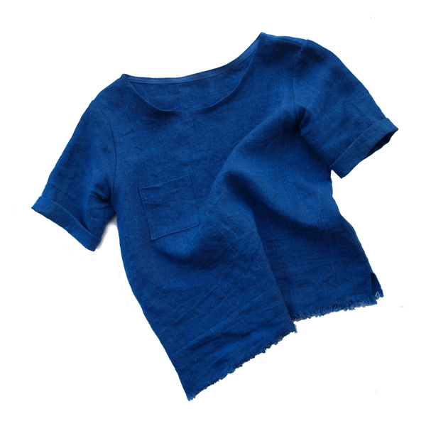 Kertis Indigo-Dyed Linen Box Top Kertis Indigo-Dyed Linen Box Top