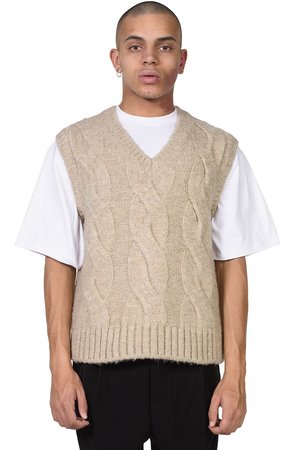 CABLE KNIT VEST - BEIGE | Garmentory