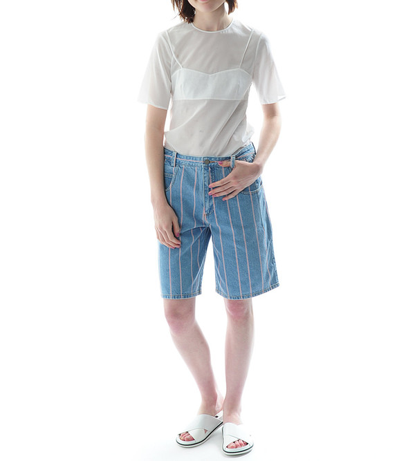 T By Alexander Wang Selvage Stripe Denim Baggy Long Shorts T By Alexander Wang Selvage Stripe Denim Baggy Long Shorts