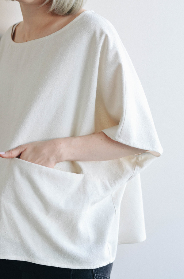 Jamie + The Jones Pocket Box Top, Natural Raw Silk Jamie + The Jones Pocket Box Top, Natural Raw Silk