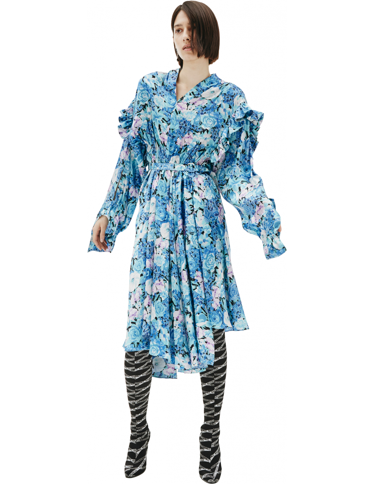 Balenciaga Twisted Ruffle Silk Dress 
