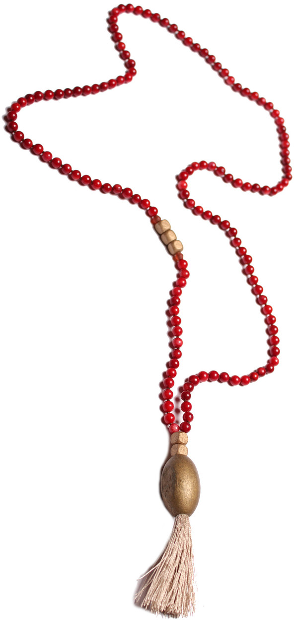 James and Jezebelle Coral & Wood with Tassel Necklace James and Jezebelle Coral & Wood with Tassel Necklace