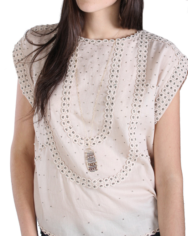 James and Jezebelle Labradroite & Pearl Paddle Necklace James and Jezebelle Labradroite & Pearl Paddle Necklace