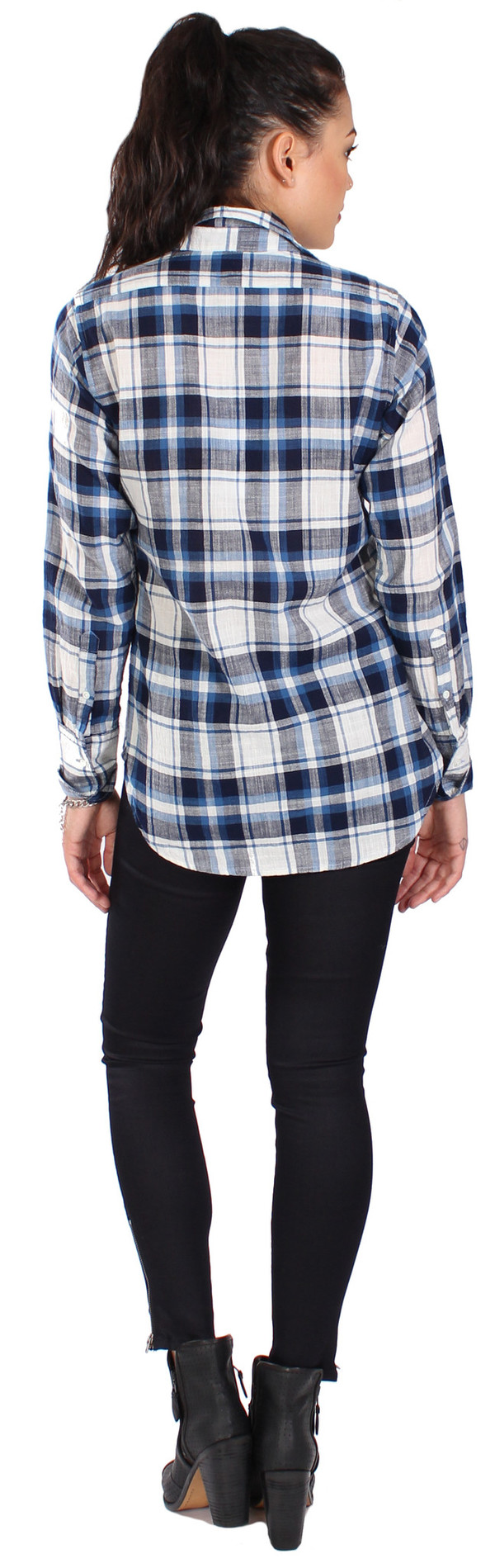 Nili Lotan Shirt Chambray Plaid in Blue Nili Lotan Shirt Chambray Plaid in Blue