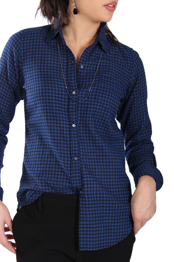 Nili Lotan Shirt Mini Check in Navy/Black Nili Lotan Shirt Mini Check in Navy/Black
