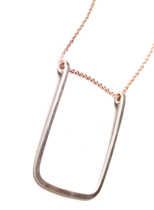 Silver U Bar on Rose Gold Chain Silver U Bar on Rose Gold Chain