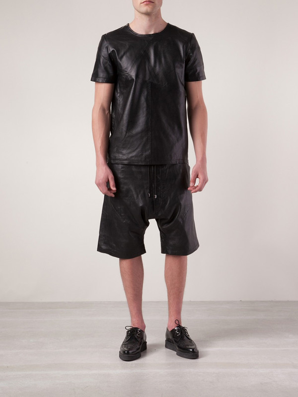 Sons Of Heroes Black leather perforated striped t-shirt Sons Of Heroes Black leather perforated striped t-shirt