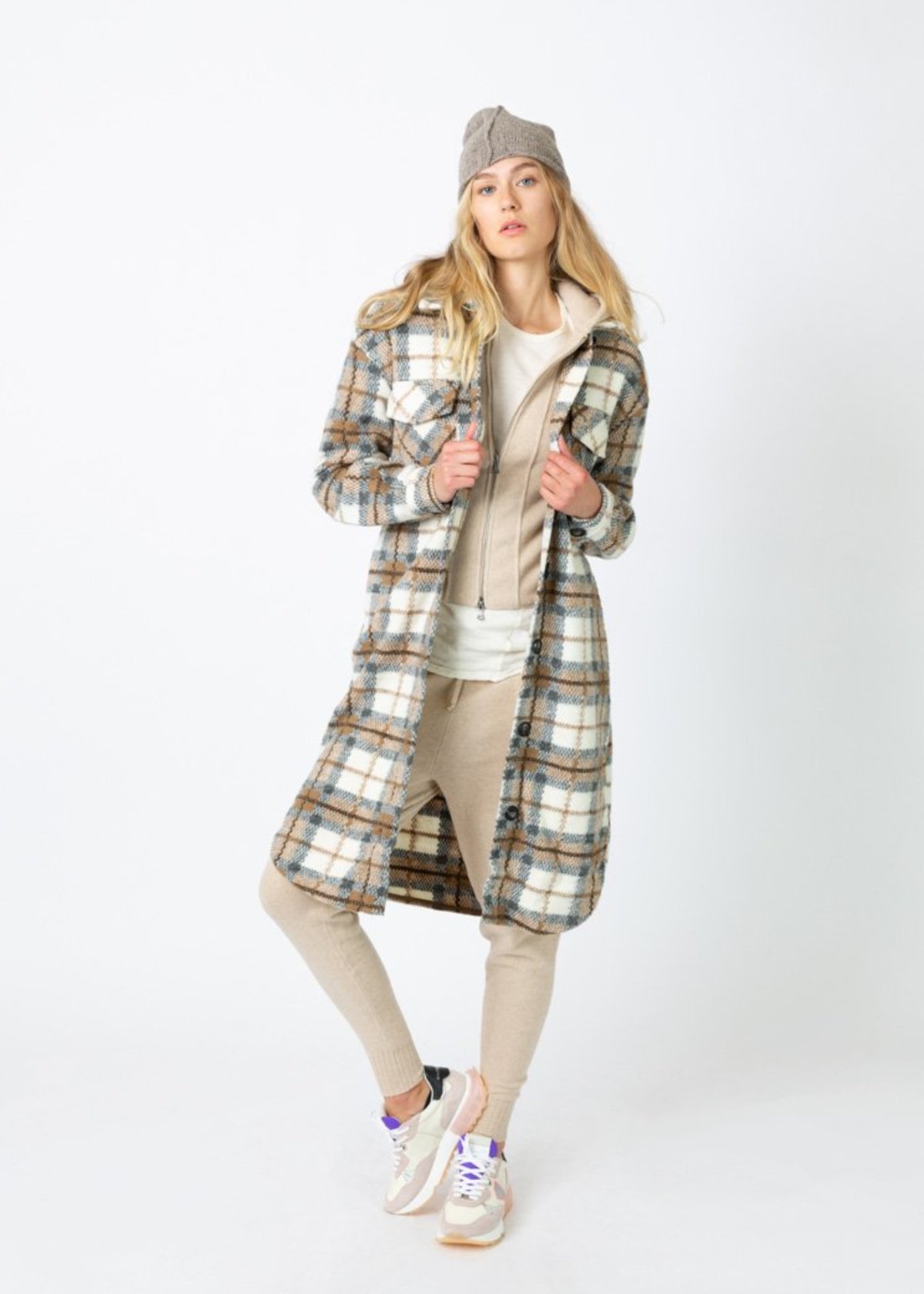brushed check coat