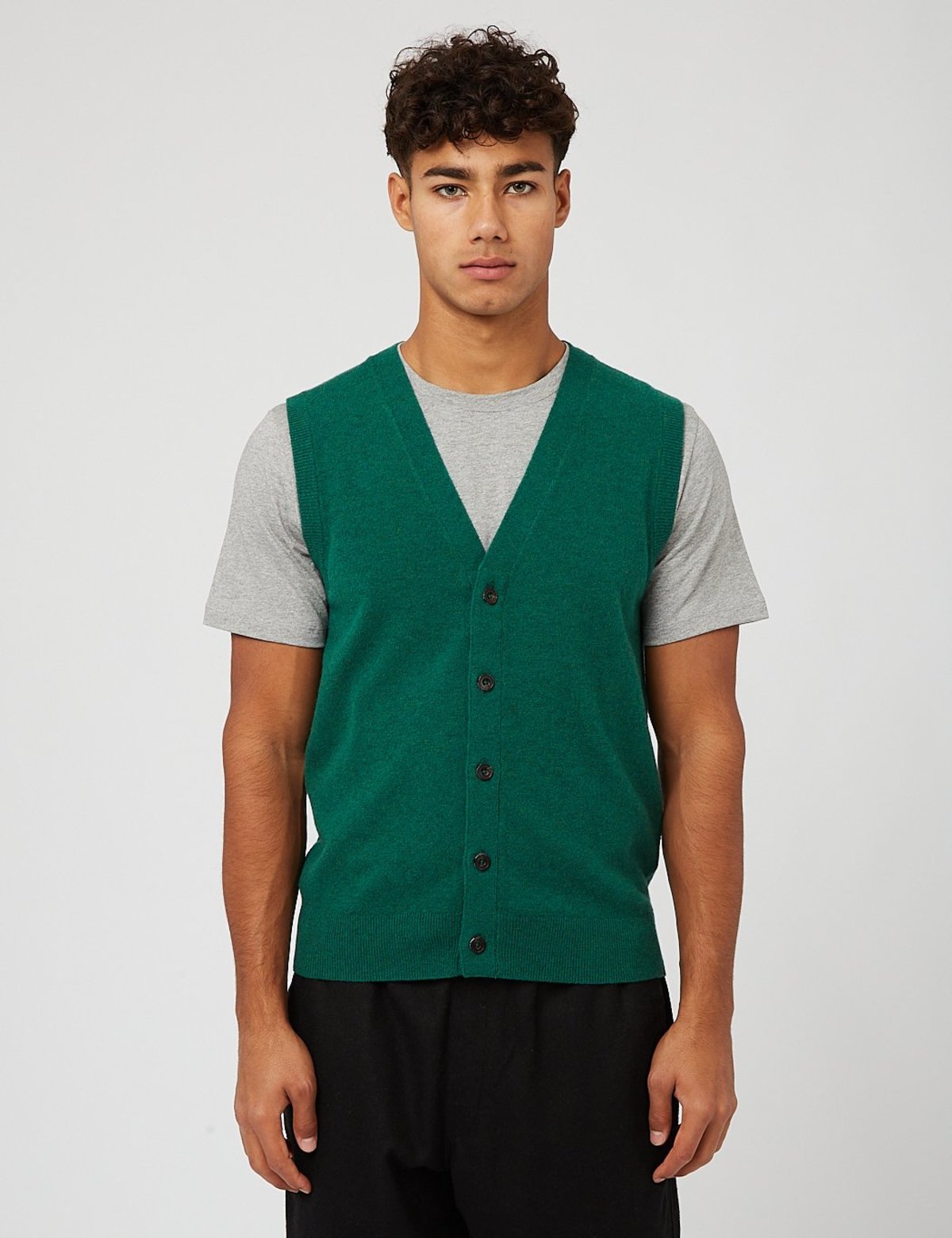 Beams Plus Button Solid Knit Vest 