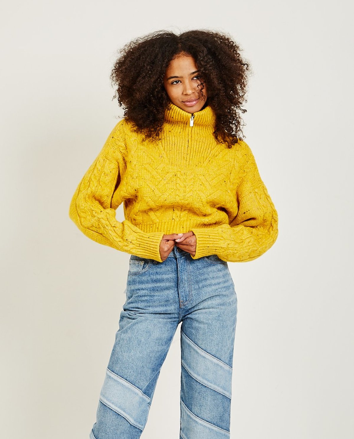 knit yellow sweater