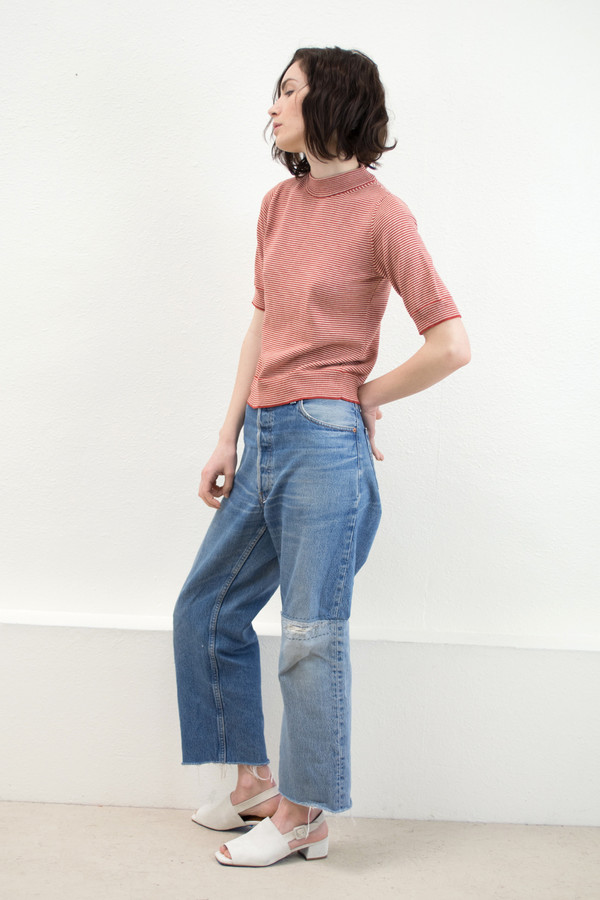 Micaela Greg Scarlet & Nude Mini Stripe Top Micaela Greg Scarlet & Nude Mini Stripe Top