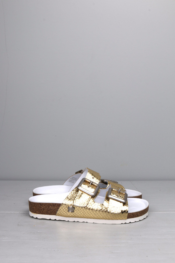 Leather Crown Gold Double Strap Sandal Leather Crown Gold Double Strap Sandal