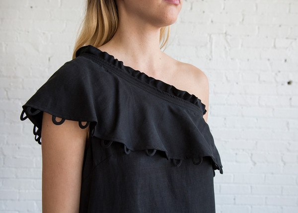 Apiece Apart Reina One-Arm Ruffle Dress Black Apiece Apart Reina One-Arm Ruffle Dress Black