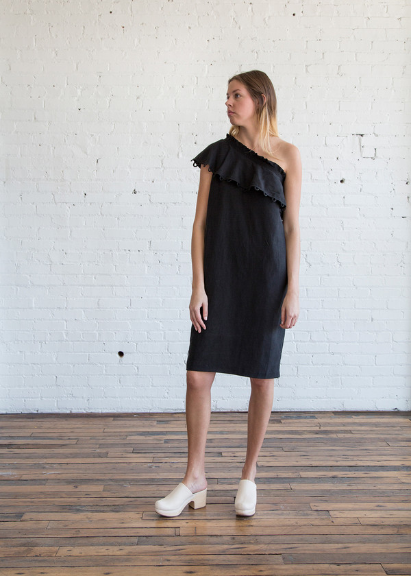 Apiece Apart Reina One-Arm Ruffle Dress Black Apiece Apart Reina One-Arm Ruffle Dress Black