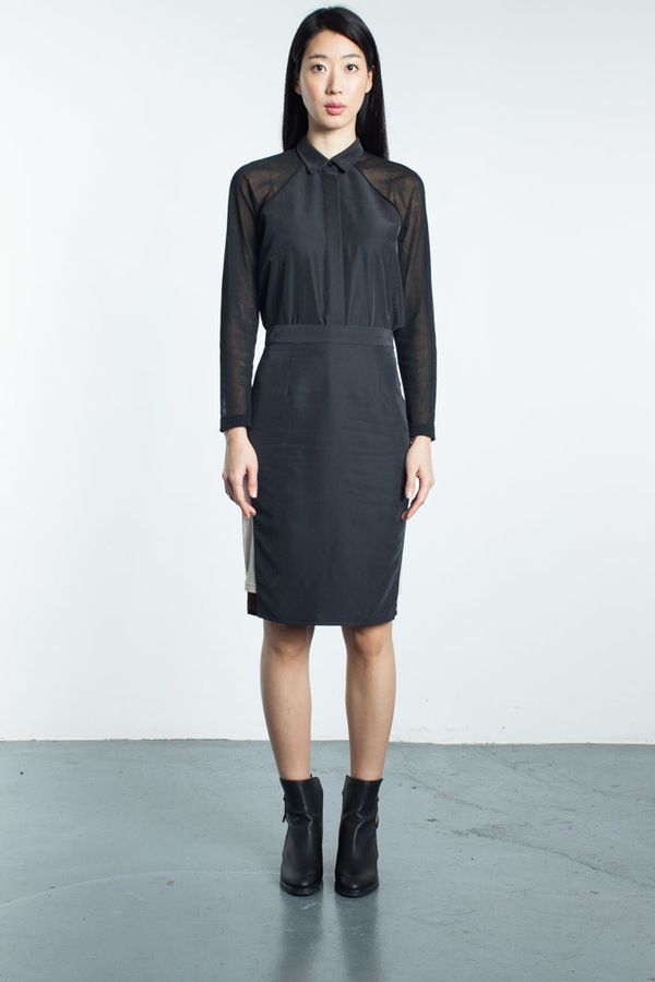 Mandarin & General Raglan Sheer Sleeve Button Up Mandarin & General Raglan Sheer Sleeve Button Up