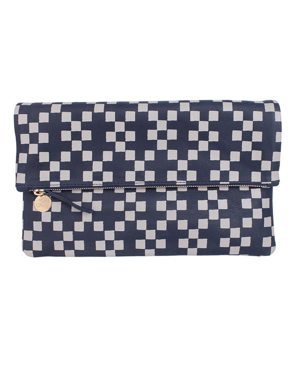 Clare V. Foldover Clutch in Navy Hopscotch Print Leather Clare V. Foldover Clutch in Navy Hopscotch Print Leather