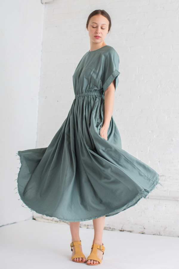 Black Crane Pleated Dress in Dark Forest Black Crane Pleated Dress in Dark Forest